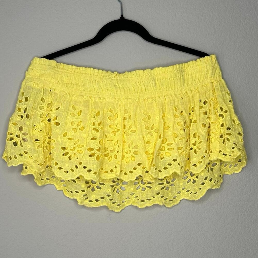 FREE PEOPLE FP ONE Floral Embroidered Cut Out Gauze Off Shoulder Crop Top XS - Picture 3 of 7